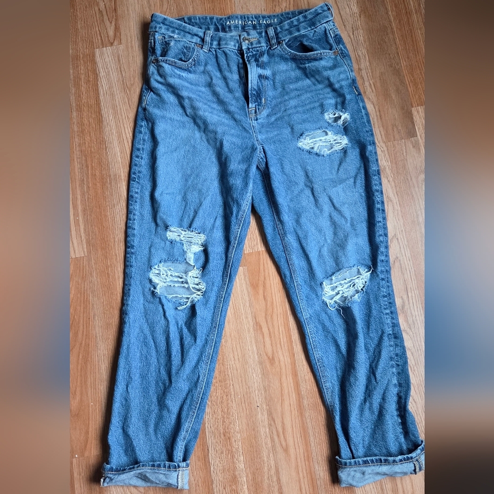 American Eagle Outfitters Ripped Blue Boyfriend Jeans